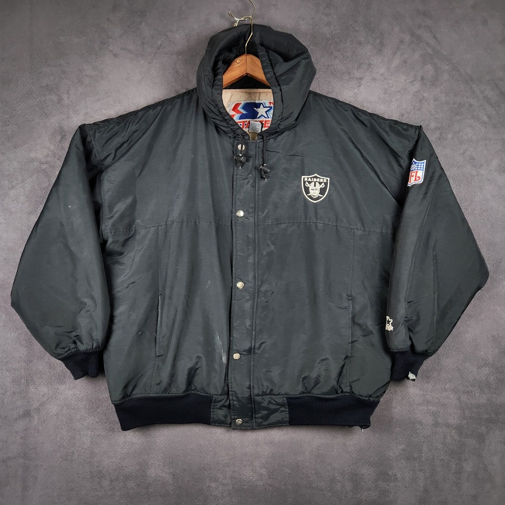 Vintage 90s Oakland Raiders Starter Jacket Mens XL Black Insulated Puffer NFL